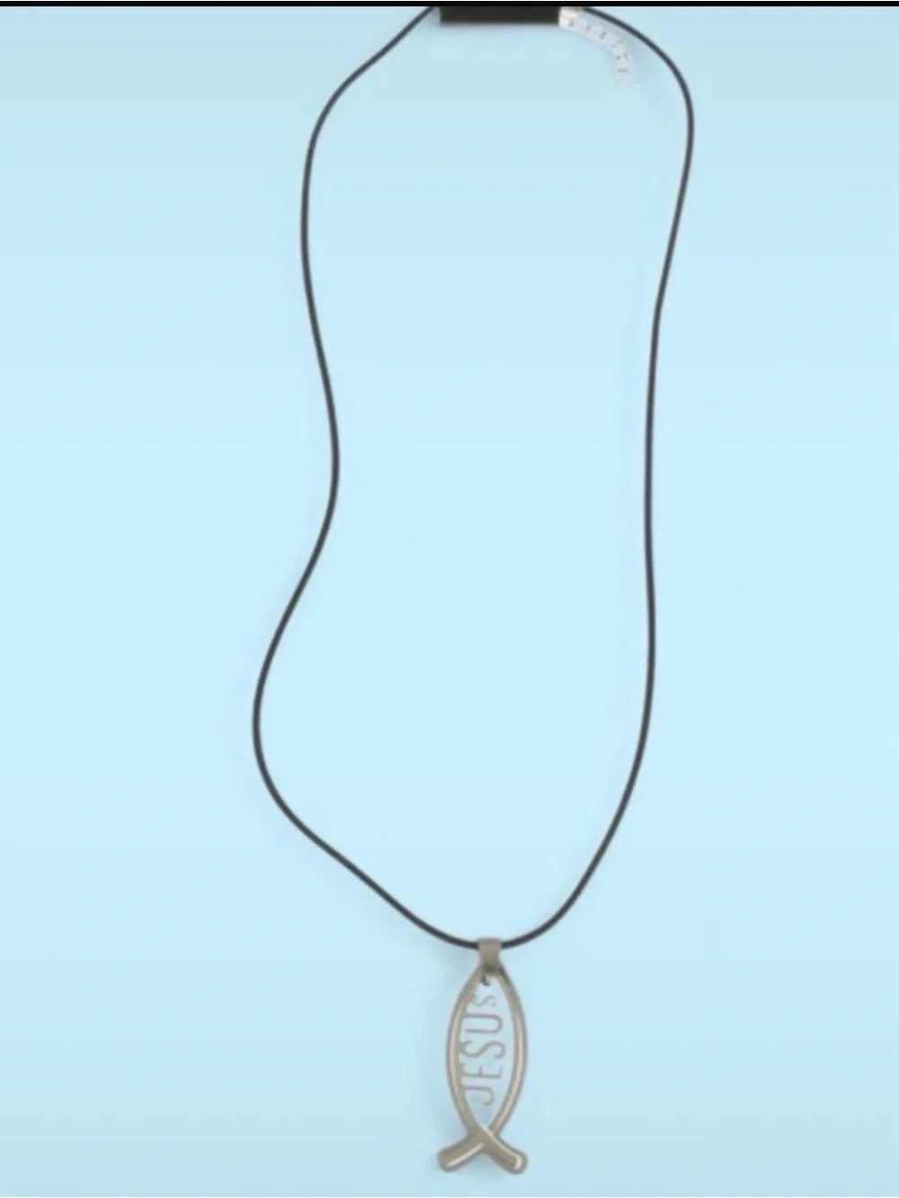 Jesus Fish Pendant Necklace - Black Cord